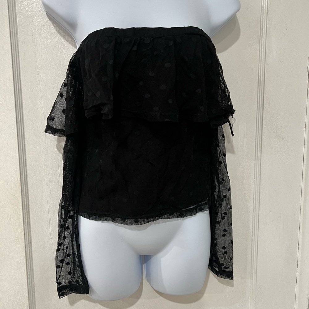 Black Sheer Polka Dot Off-Shoulder Top